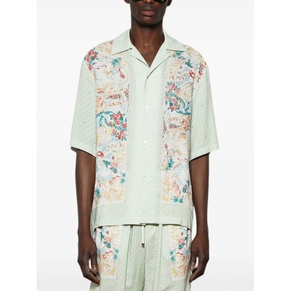 AMIRI XXXL Floral‎ Print Bowling Shirt Matching Set Resort Polka Dot Green Men's